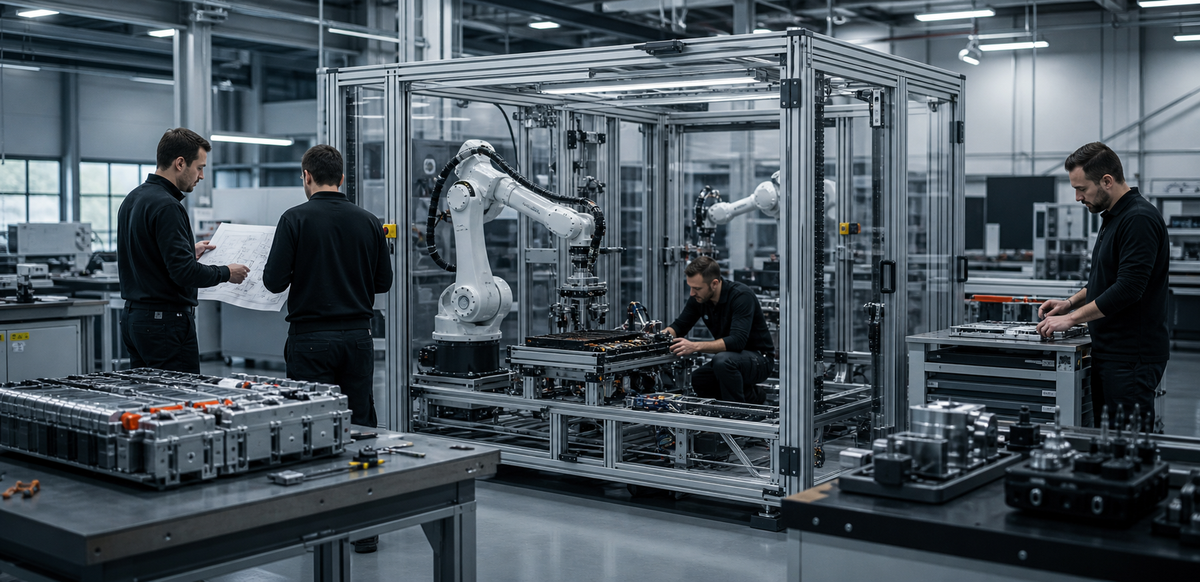 Engineering professionals collaborating in advanced manufacturing
